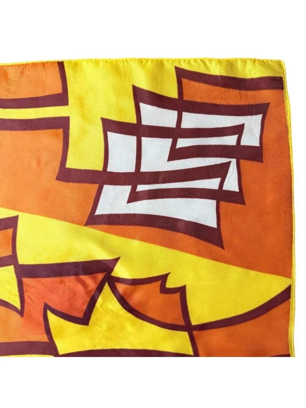 VTG Abstract‎ Geometric Acetate Twill Scarf Made Japan Orange Gold Brown 22